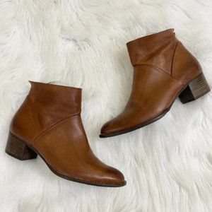 Paul Green Brown Leather Ankle Booties Side Zip Almond Toe Genuine Leather Sz 7